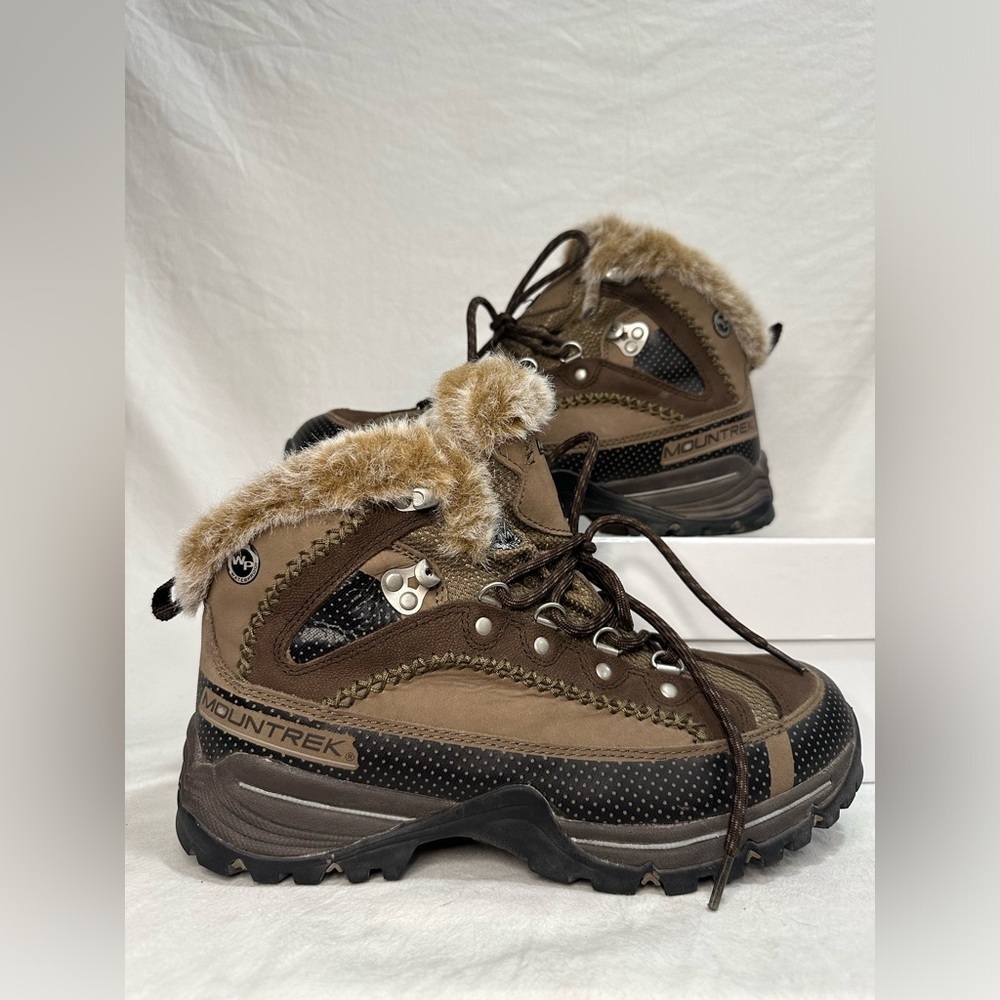 Mountrek Brook Path Mid Leather & Fur Brown Hiking Boots, Women’s Size: 9.5
